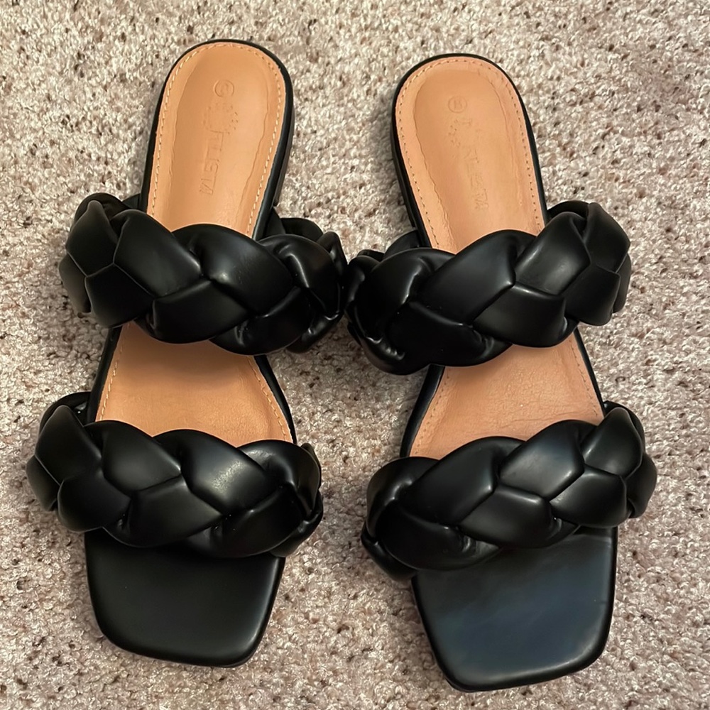 Black braided sandals